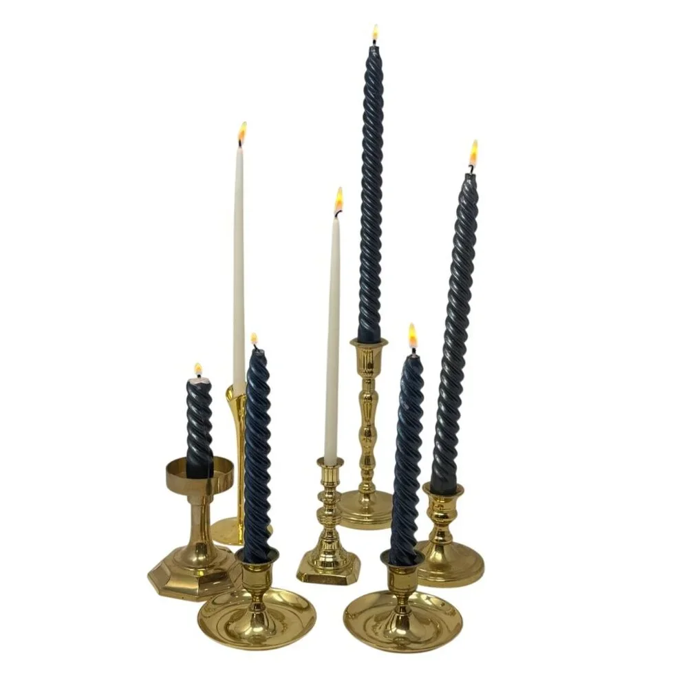 Set of 7 Mismatched Vintage Brass Candlestick Holders Gold Candle Holders Decor